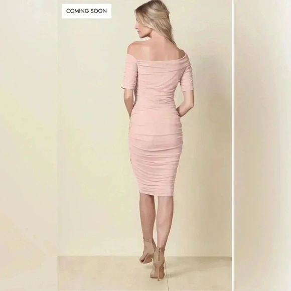 Pale Pink Off the Shoulder Bodycon Dress - Picture 3 of 16